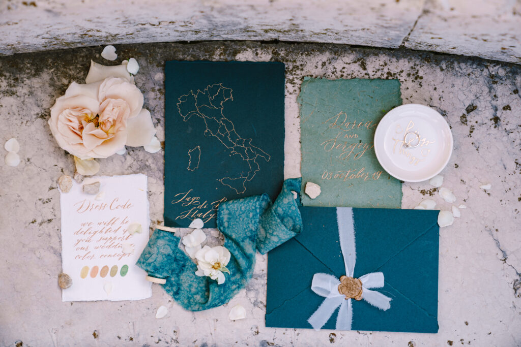 Blue mockup of invitations to wedding