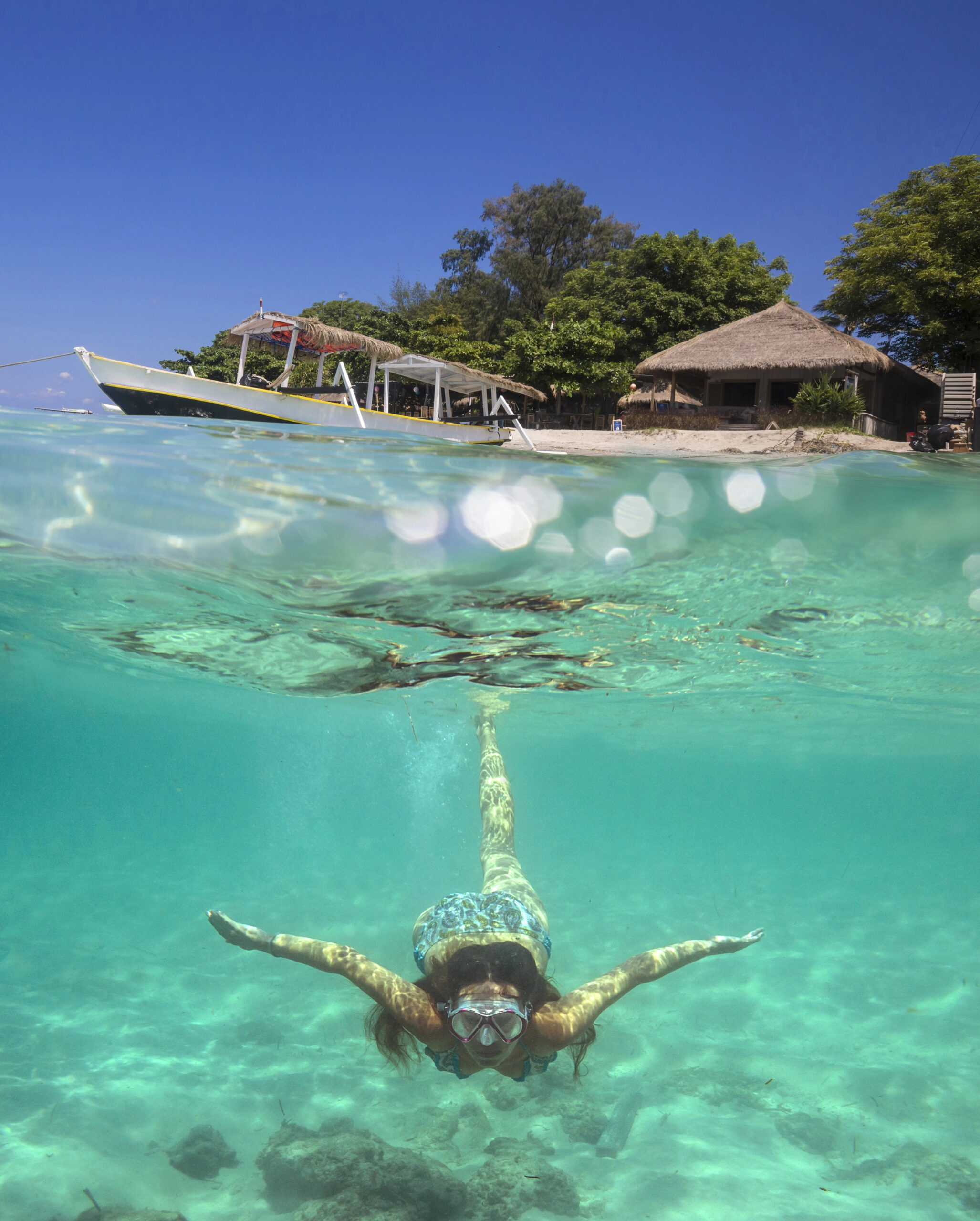 Collage with Woman Diving to Underwater